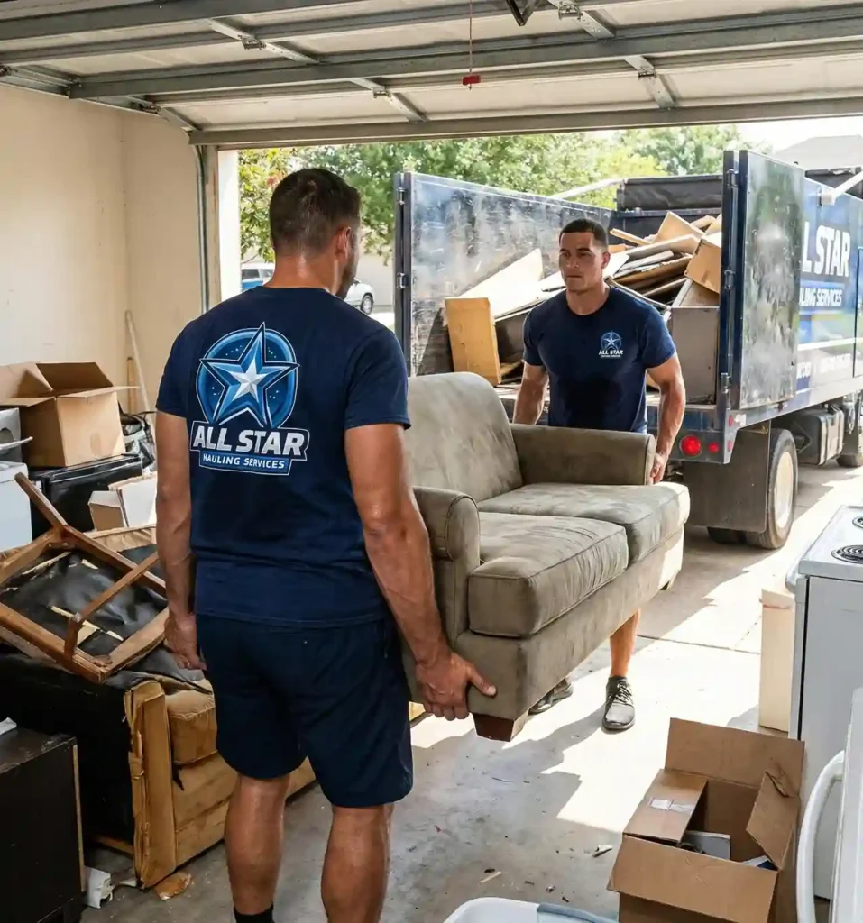 Dependable hauling service with no runaround removing old couch from garage