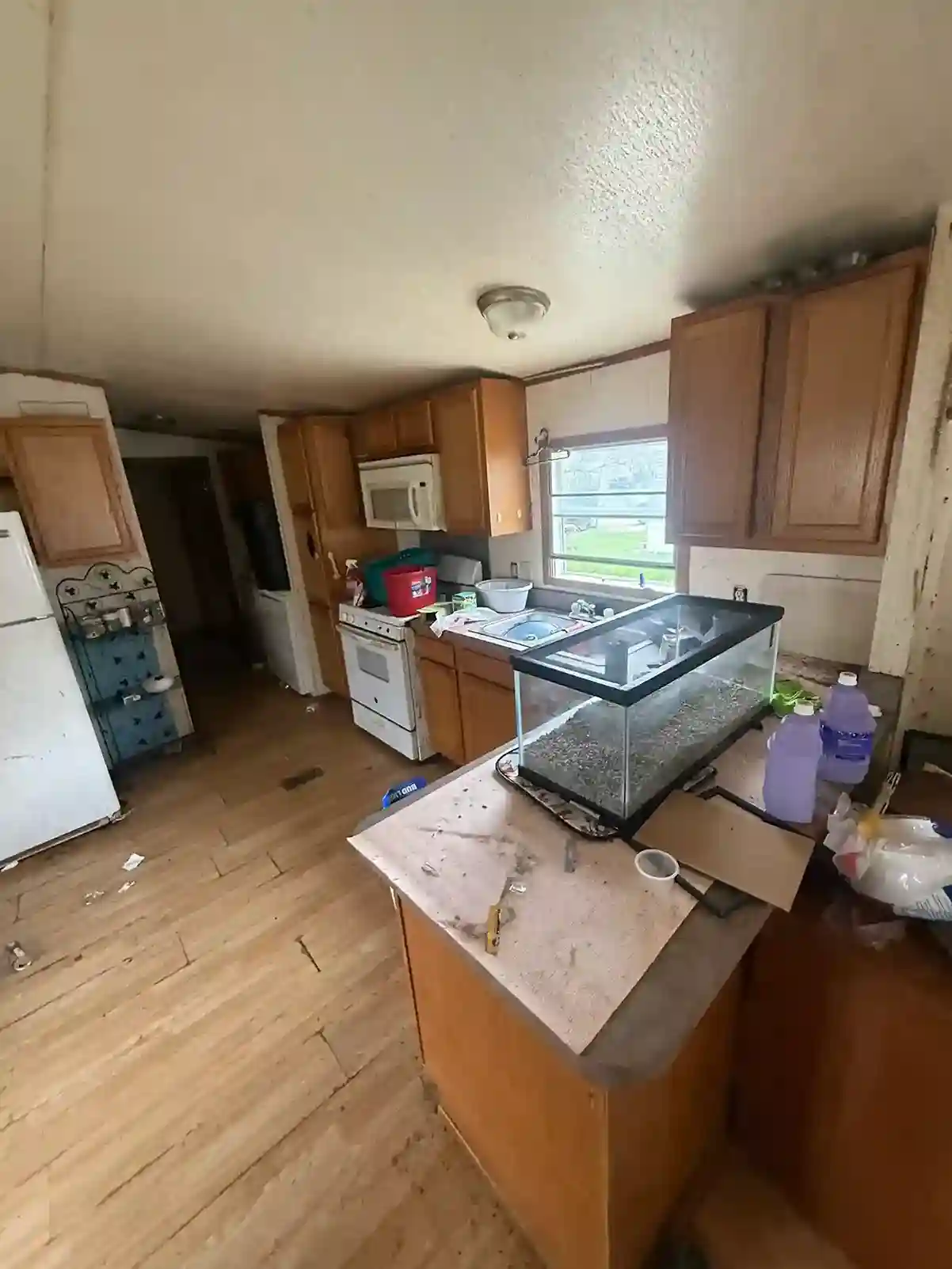 Kitchen island with clutter