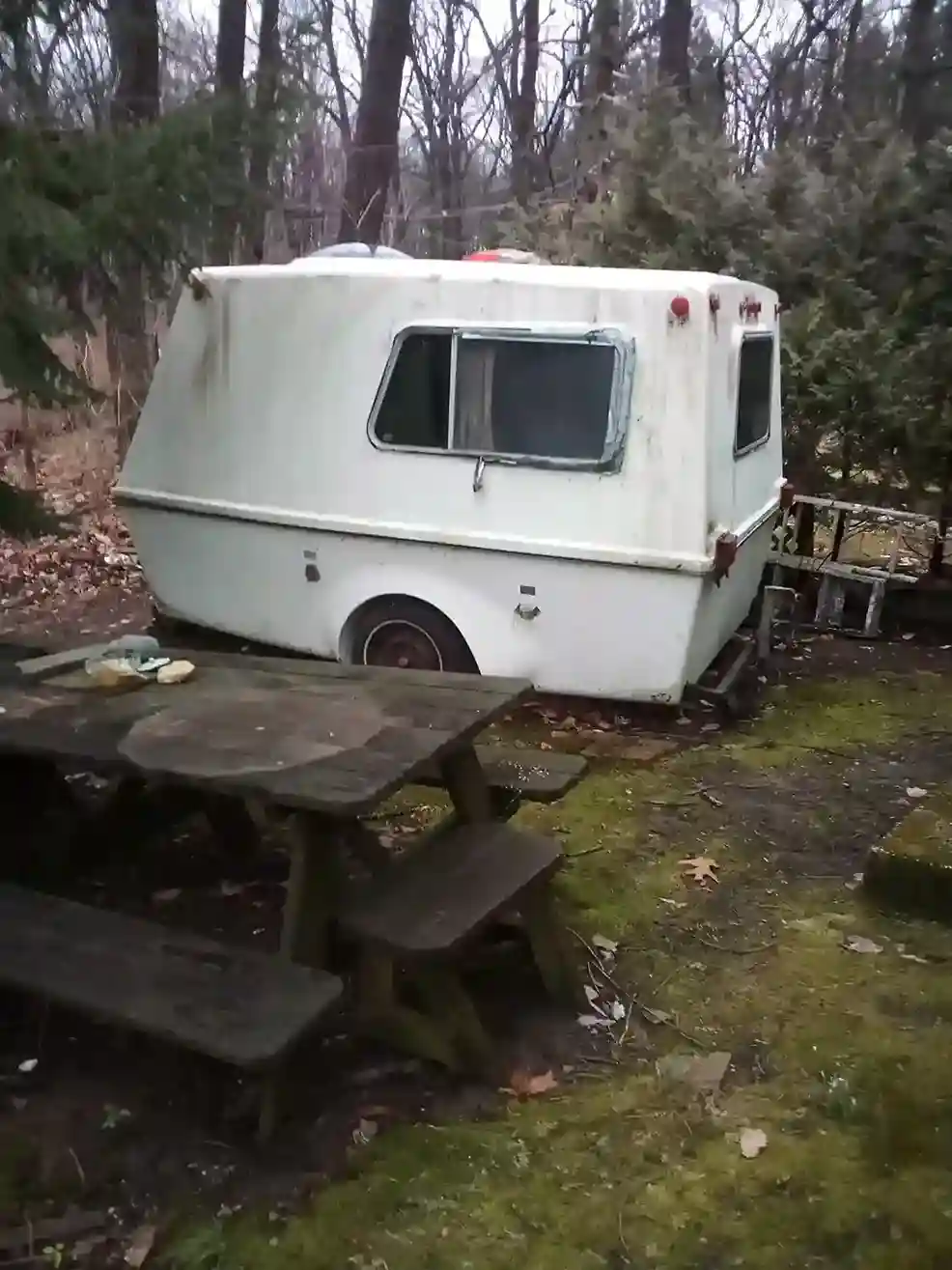 Small camper in the woods